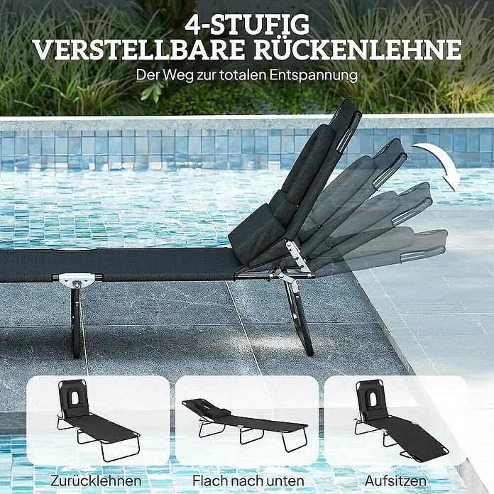 Outsunny Gartenliege - Schwarz, Stahl