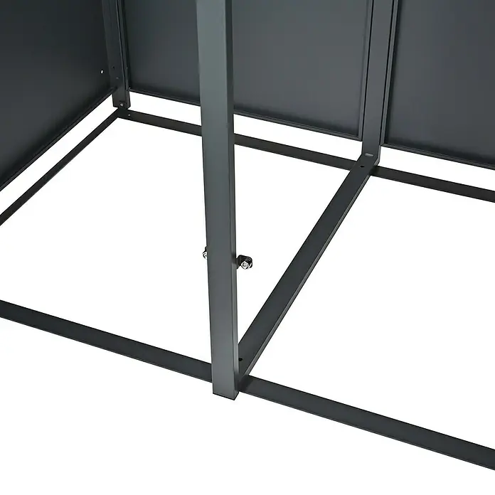 Westmann Mülltonnenbox Varius - Stahl, Anthrazit & Holzoptik, Geeignet für Anzahl Mülltonnen: 4 Stk. - Dunkelgrauer Metallrahmen-Unterbau mit stabilen horizontalen und vertikalen Stangen, mit Schrauben befestigt.