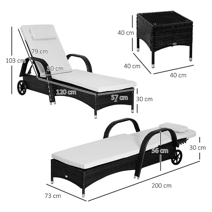 Outsunny Gartenliege - Schwarz+Cremeweiß, Metall