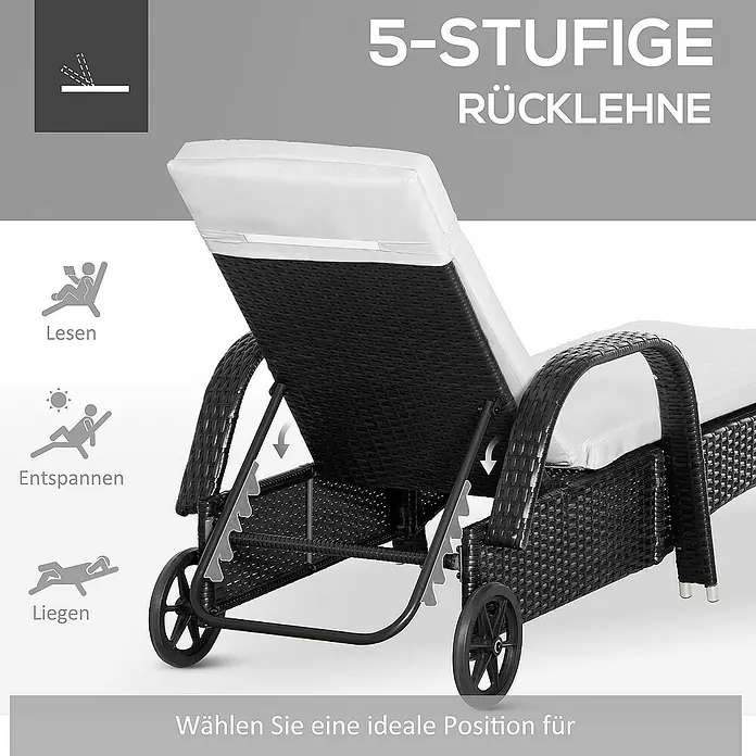 Outsunny Gartenliege - Schwarz+Cremeweiß, Metall