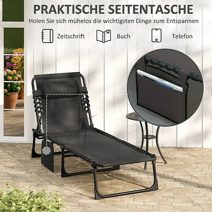 Outsunny Gartenliege - Schwarz, Stahl