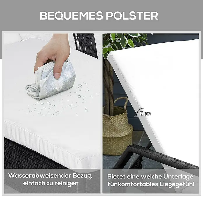 Outsunny Gartenliege - Schwarz+Cremeweiß, Metall