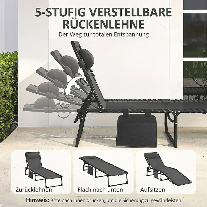 Outsunny Gartenliege - Schwarz, Stahl