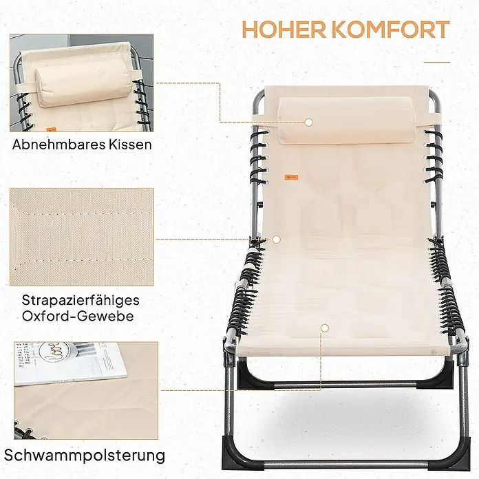 Outsunny Gartenliege - Beige, Stahl