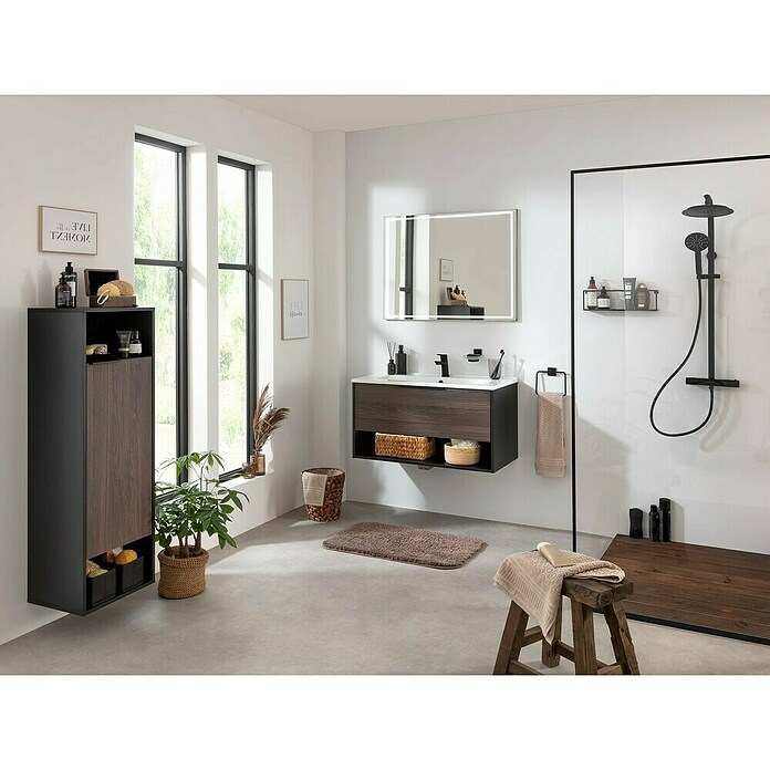 Fackelmann B.Paris Midischrank (B x T x H: 40,2 x 32 x 125,7 cm, Anschlag: Rechts, Rigoletto Eiche Holzoptik/Schwarz) | BAUHAUS