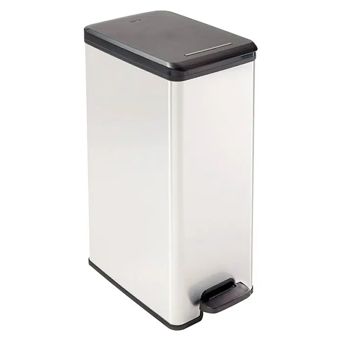 Cubo con pedal Slim bin - 40 l, Plástico, Negro/Gris - Cubo de basura plateado con tapa negra y pedal, perfecto para cocina o baño. El cubo es estrecho y ahorra espacio.