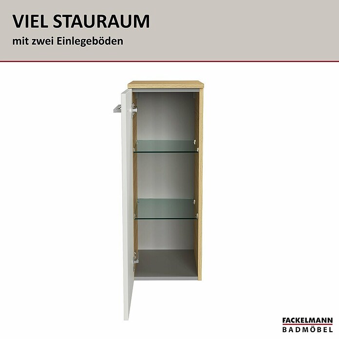 Fackelmann B.style Midischrank (1-türig, B x T x H: 30,2 x 32 x 82,6 cm, Anschlag: Links, Weiß Hochglanz/Sandeiche) | BAUHAUS