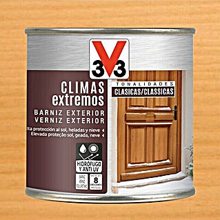 V33 Barniz para madera exterior Climas Extremos (Roble claro, Brillante, 250 ml)
