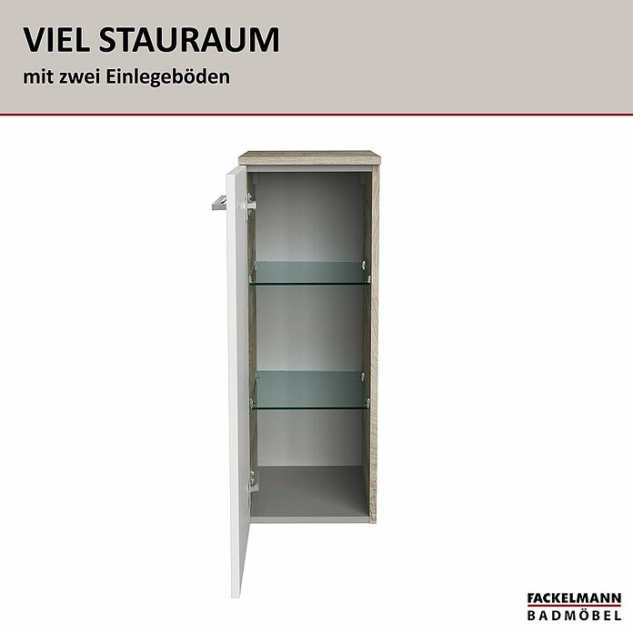 Fackelmann B.style Midischrank (1-türig, B x T x H: 30,2 x 32 x 82,6 cm, Anschlag: Links, Weiß Hochglanz/Nature Oak Holzoptik) | BAUHAUS