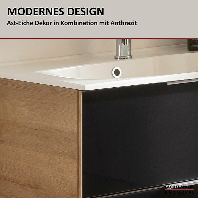 Fackelmann B.brillant Badmöbel-Set (Gesamtbreite Badmöbel: 80 cm, Mit Gussmarmorbecken, Anthrazit/Ast Eiche, Material Waschbecken: Marmorguss) | BAUHAUS