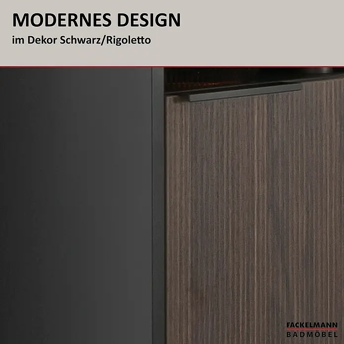 Fackelmann B.Paris Bad-Midischrank - B x T x H: 40,2 x 32 x 125,7 cm, Rigoletto, DIN Anschlag: Rechts - Zweifarbiges Badmöbel in Schwarz und Rigoletto-Holzdekor mit Griff.