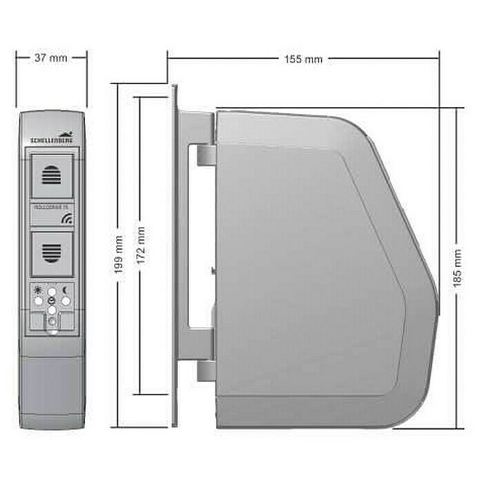 Schellenberg Funk-Rollladen-Gurtwickler Rollo Drive 75 PremiumL x B x H: 155 x 37 x 199 mm, Gurtbreite: 14 mm - 15 mm, Zugkraft: 30 kg, Unterstützte Systeme: Abus Smart Friends System Front View