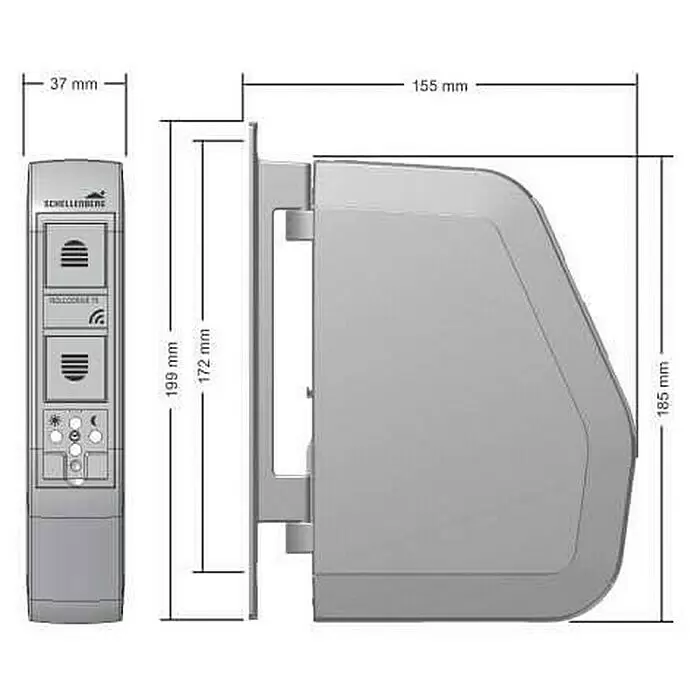 Schellenberg Funk-Rollladen-Gurtwickler Rollo Drive 75 Premium - L x B x H: 155 x 37 x 199 mm, Gurtbreite: 14 mm - 15 mm, Zugkraft: 30 kg, Unterstützte Systeme: Schellenberg Smart Home System - Vorderansicht