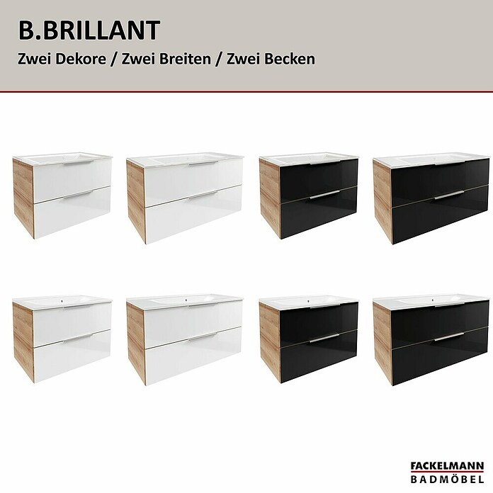 Fackelmann B.brillant Badmöbel-Set (Gesamtbreite Badmöbel: 80 cm, Mit Gussmarmorbecken, Anthrazit/Ast Eiche, Material Waschbecken: Marmorguss) | BAUHAUS