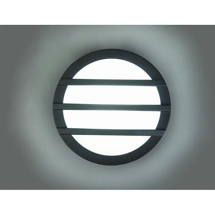 Lutec Aplique exterior LED Titan - 3 W, 5,2 x 14 x 14 cm, Antracita, IP54 - Lámpara de pared redonda con rejilla negra y luz brillante, ideal para iluminar áreas exteriores o pasillos.