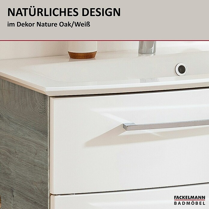 Fackelmann B.style Badmöbel-Set (Gesamtbreite Badmöbel: 83,2 cm, Weiß Hochglanz/Nature Oak Holzoptik) | BAUHAUS