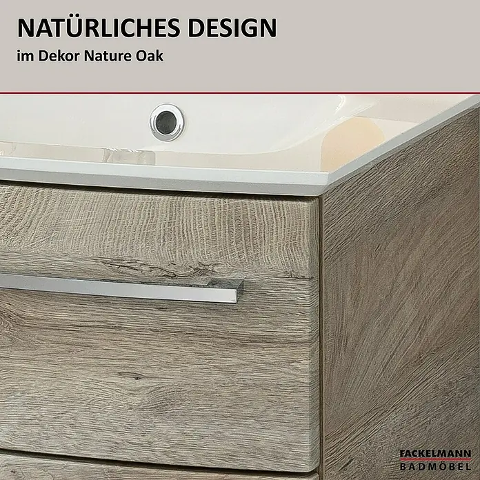 Fackelmann B.style Badmöbel-Set - Gesamtbreite Badmöbel: 63,2 cm, Nature Oak Holzoptik - Badmöbel-Waschtischunterschrank mit integriertem Waschbecken im Dekor Nature Oak und modernem Griff.
