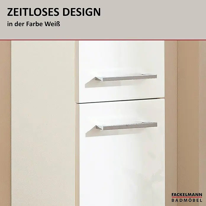 Fackelmann B.style Bad-Hochschrank - B x T x H: 30 x 31,8 x 162 cm, Weiß, DIN Anschlag: Links - Weißes Badmöbel mit zeitlosem Design und eleganten Chromgriffen.