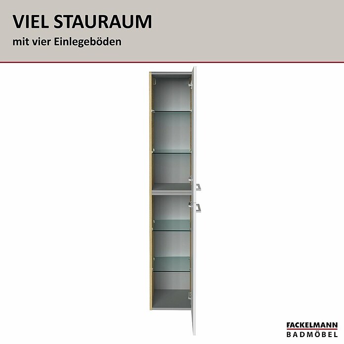 Fackelmann B.style Hochschrank (B x T x H: 30 x 31,8 x 162 cm, Anschlag: Rechts, Weiß Hochglanz/Sandeiche) | BAUHAUS