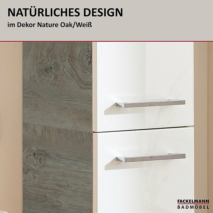 Fackelmann B.style Hochschrank (B x T x H: 30 x 31,8 x 162 cm, Anschlag: Rechts, Weiß Hochglanz/Nature Oak Holzoptik) | BAUHAUS
