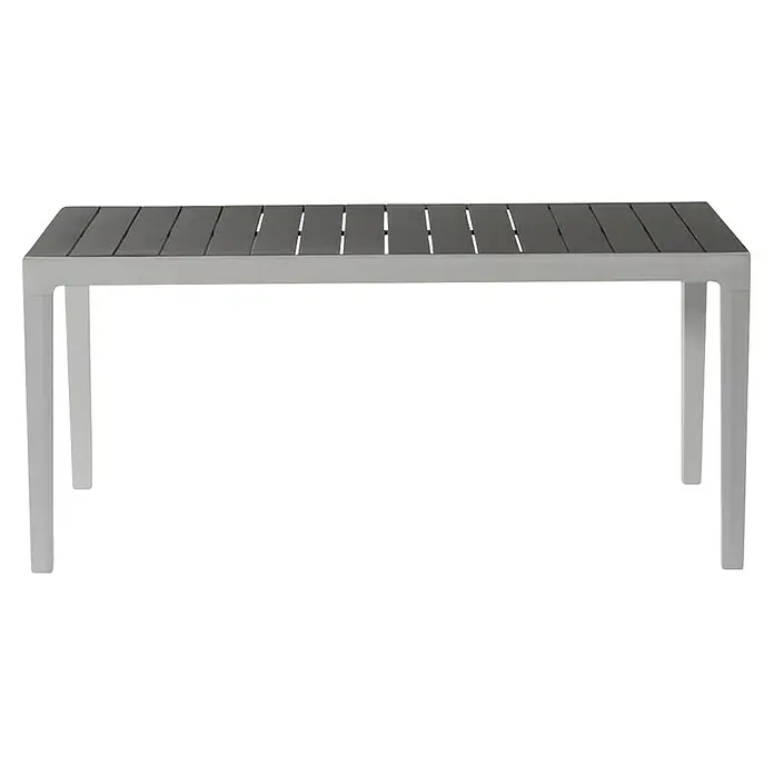 Keter Mesa de jardín Harmony - L x An x Al: 160 x 90 x 74 cm, Polipropileno, Gris/Blanco - Mesa rectangular de lamas grises con estructura gris claro.