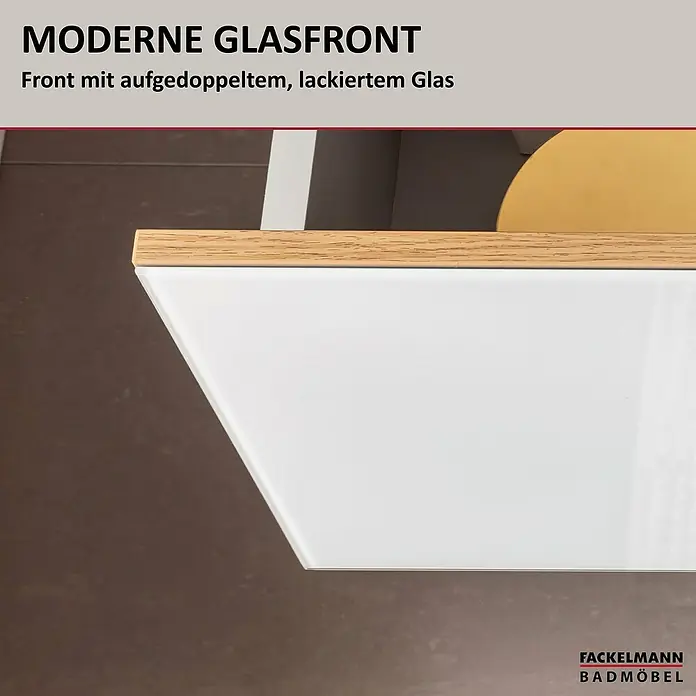 Fackelmann B.brillant Badmöbel-Set - Gesamtbreite Badmöbel: 100 cm, Mit Glasbecken, Weiß, Waschbecken aus Glas - Moderne, weiße Glasfront für Badmöbel, aus lackiertem Glas mit hellem Holz.