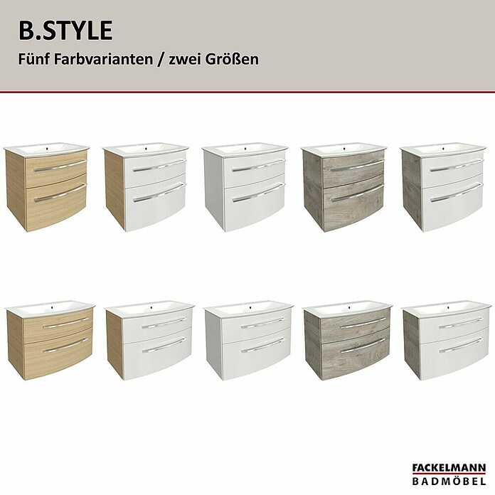 Fackelmann B.style Badmöbel-Set (Gesamtbreite Badmöbel: 83,2 cm, Weiß Hochglanz/Nature Oak Holzoptik) | BAUHAUS