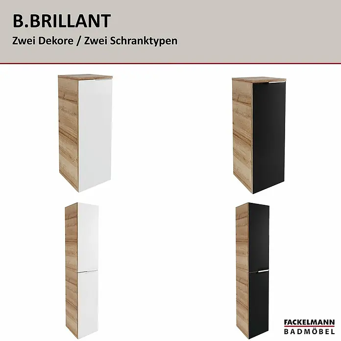 Fackelmann B.brillant Bad-Hochschrank - B x T x H: 30 x 31,8 x 162 cm, Anthrazit - Vier hohe Badezimmerschränke in heller Holzoptik mit weißen oder schwarzen Fronten, als Einzel- und Stapeldesign.