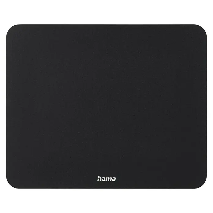 Hama Unterlage Laser-Mauspad 126865 - Schwarz, 18 x 22 cm - Schwarzes Mauspad mit abgerundeten Ecken und 'hama'-Logo unten rechts.
