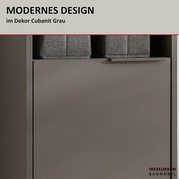 Fackelmann B.Paris Bad-Midischrank - B x T x H: 40,2 x 32 x 125,7 cm, Cubanit grau, DIN Anschlag: Links - Modernes Badmöbel im Dekor Cubanit Grau.