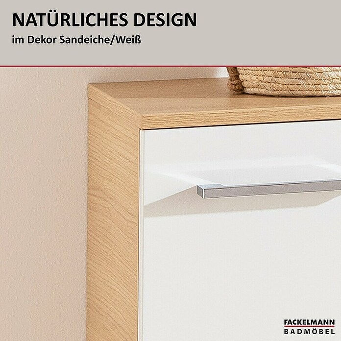 Fackelmann B.style Midischrank (1-türig, B x T x H: 30,2 x 32 x 82,6 cm, Anschlag: Links, Weiß Hochglanz/Sandeiche) | BAUHAUS