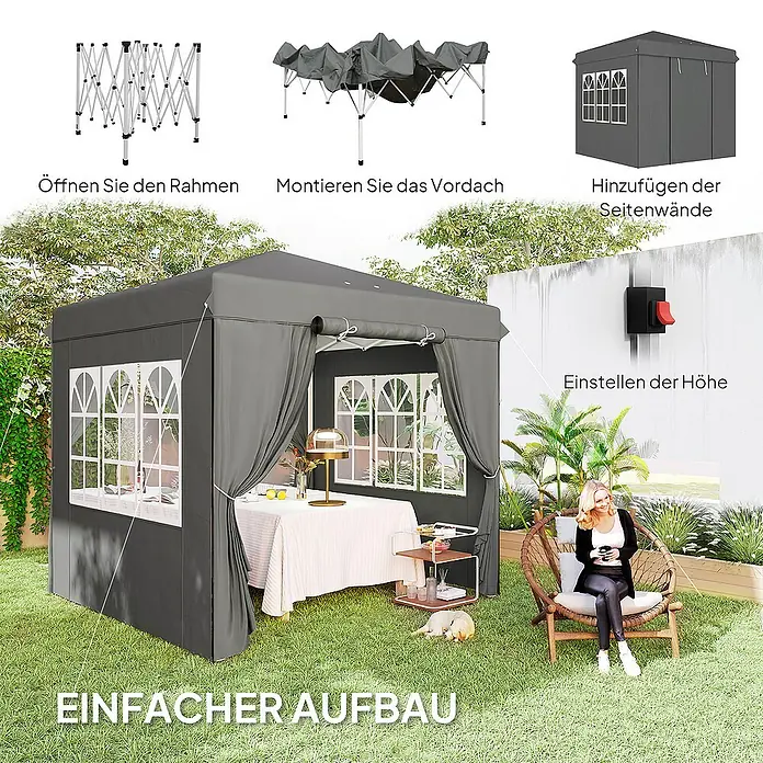 Outsunny Faltpavillon Dunkelgrau, 250cm x 250cm x 268cm - 