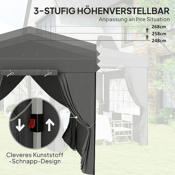 Outsunny Faltpavillon Dunkelgrau, 250cm x 250cm x 268cm - 