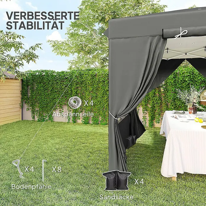 Outsunny Faltpavillon Dunkelgrau, 250cm x 250cm x 268cm - 