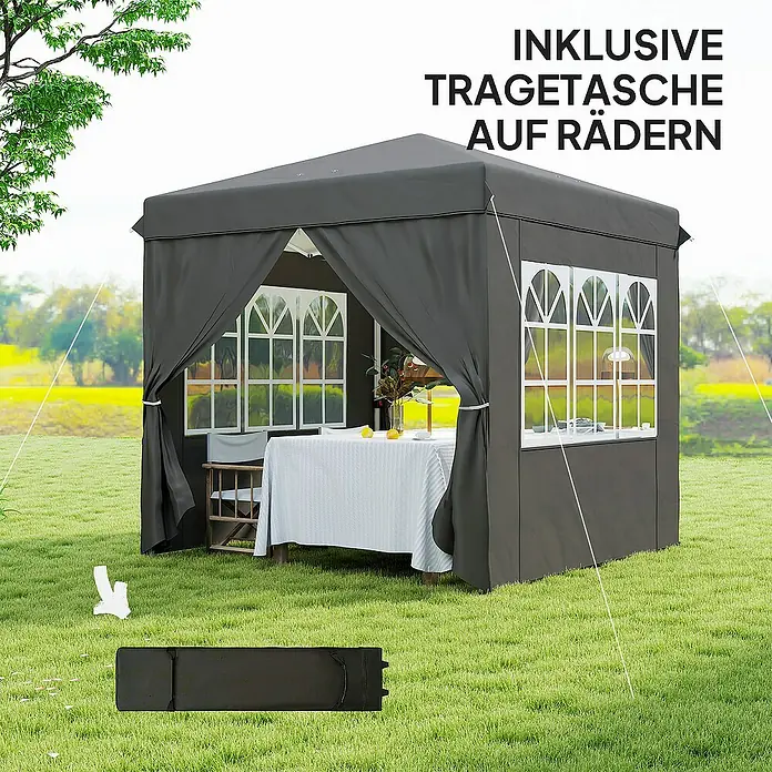 Outsunny Faltpavillon Dunkelgrau, 250cm x 250cm x 268cm - 