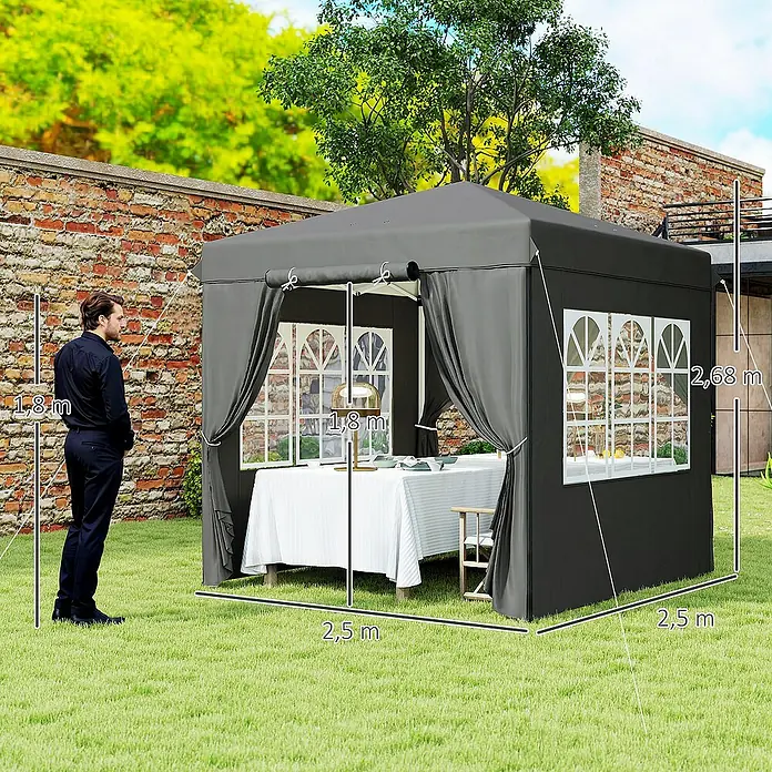 Outsunny Faltpavillon Dunkelgrau, 250cm x 250cm x 268cm - 