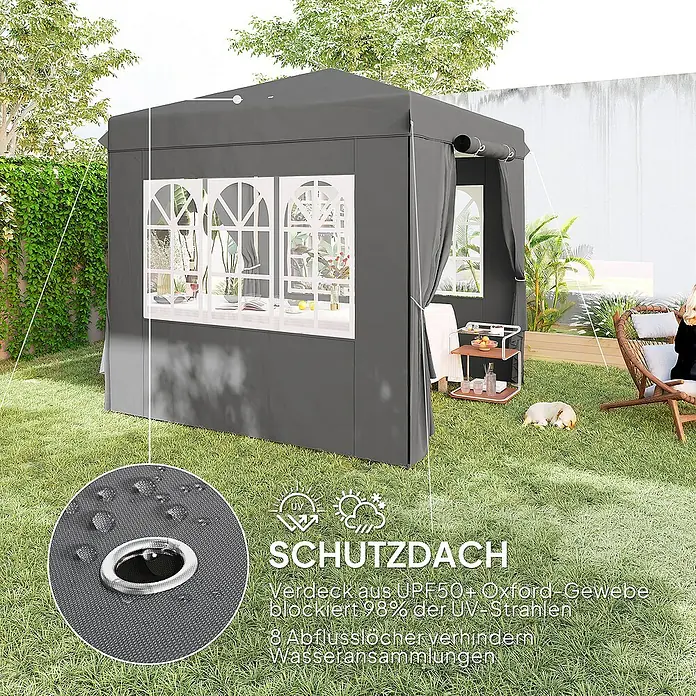 Outsunny Faltpavillon Dunkelgrau, 250cm x 250cm x 268cm - 