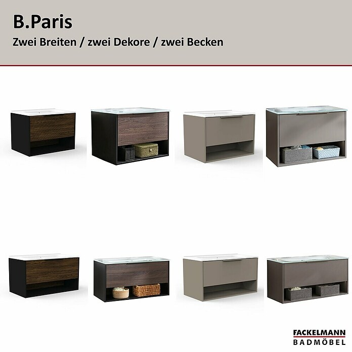 Fackelmann B.Paris Badmöbel-Set (Gesamtbreite Badmöbel: 90,5 cm, Mit Glasbecken, Rigoletto Eiche Holzoptik/Schwarz) | BAUHAUS
