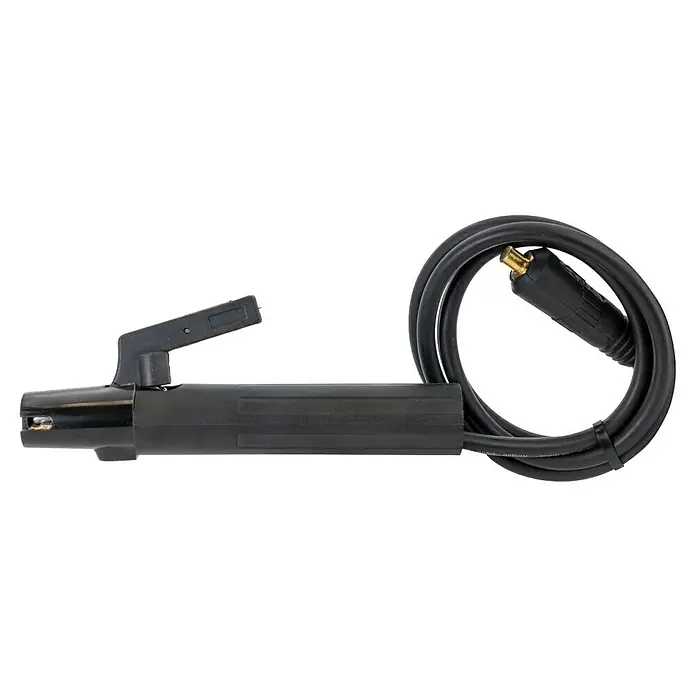 Gys Schweißgerät GYSMI120A - Schweißstrom: 10 A - 120 A, L x B x H: 23 x 15 x 10 cm - Schwarzer Schweißelektrodenhalter mit aufgerolltem Kabel und Messingstecker.