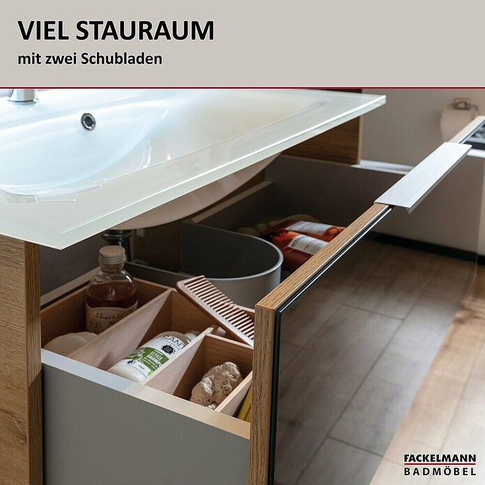Fackelmann B.brillant Badmöbel-Set (Gesamtbreite Badmöbel: 80 cm, Mit Gussmarmorbecken, Anthrazit/Ast Eiche, Material Waschbecken: Marmorguss) | BAUHAUS