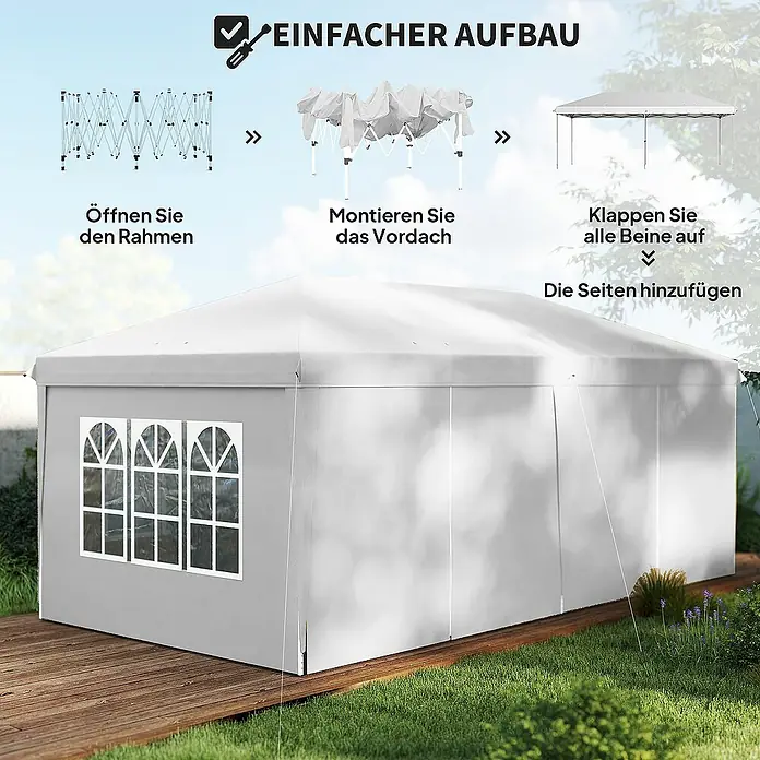 Outsunny Partyzelt mit Fenster - B x T: 295 x 295 cm, Farbe Dach: Weiß