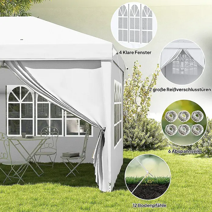 Outsunny Partyzelt mit Fenster - B x T: 295 x 295 cm, Farbe Dach: Weiß