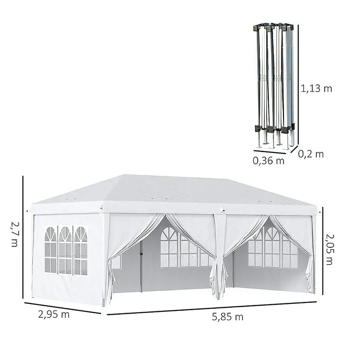 Outsunny Partyzelt mit Fenster - B x T: 295 x 295 cm, Farbe Dach: Weiß