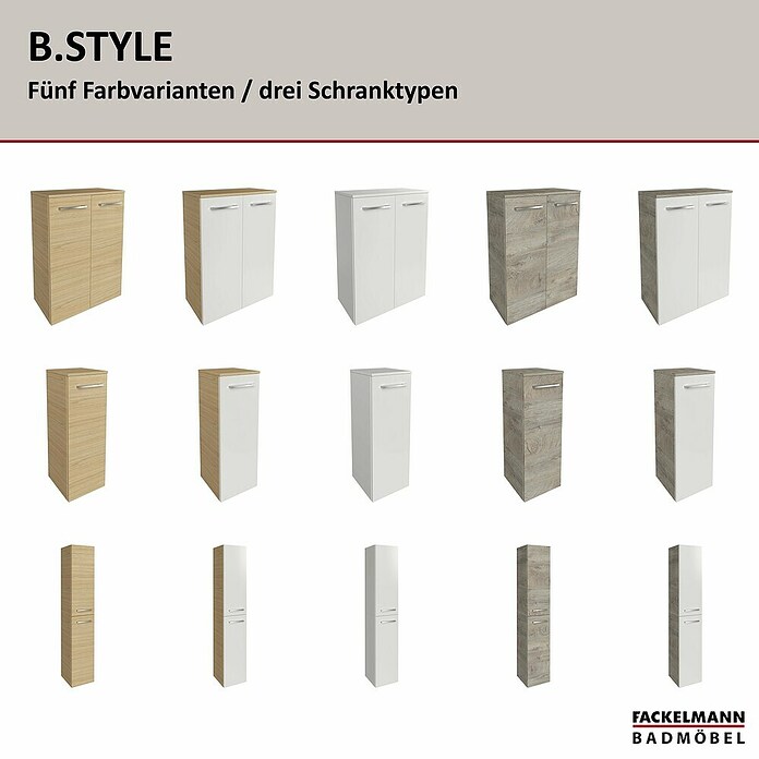 Fackelmann B.style Midischrank (1-türig, B x T x H: 30,2 x 32 x 82,6 cm, Anschlag: Rechts, Weiß Hochglanz) | BAUHAUS
