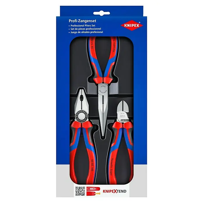 Knipex Zangen-Set Montage - 3 -tlg. - Knipex Profi-Zangenset mit rot-blauen Griffen in blauer Verpackung.