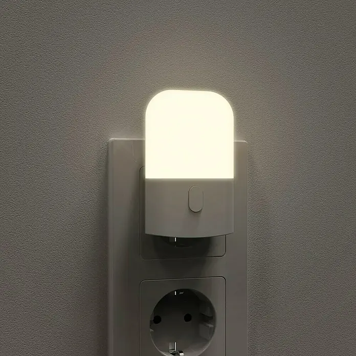 Hama LED-Nachtlicht Color 223504 - L x B x H: 9 x 6,5 x 17 cm, RGBW - Weißes Nachtlicht mit abgerundeter Oberseite, warm leuchtend, in einer Steckdose.