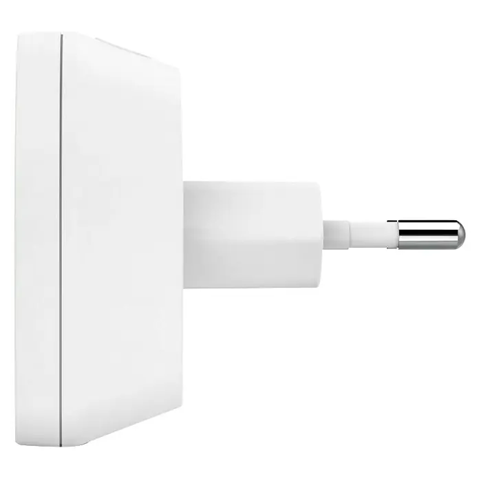 Hama LED-Nachtlicht Cozy 223502 - L x B x H: 4,4 x 6,4 x 2,5 cm - Weißes rechteckiges Netzteil mit zwei silbernen Metallstiften.