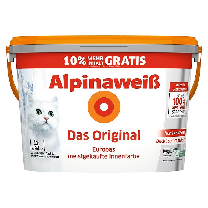 Alpina Wandfarbe Alpinaweiss Wandfarbe Das Original (10 % mehr Inhalt Gratis, Weiß, Matt, 11 l) | BAUHAUS