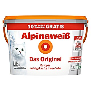 Alpina Wandfarbe Alpinaweiss Wandfarbe Das Original (10 % mehr Inhalt Gratis, Weiß, Matt, 11 l)
