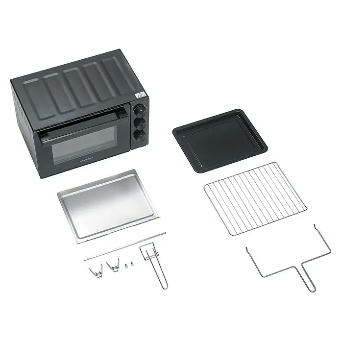 Severin Minibackofen TO2075 XL - Max. Leistung: 1.500 W, 30 l - Dunkelgrauer Mini-Backofen mit Glastür, Drehknöpfen und Zubehör wie Blechen, Rost und Drehspieß-Set.